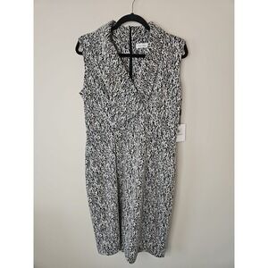Calvin Klein Dress Women 12 Ivory Black Knit Sheath Classic Coastal Grandma